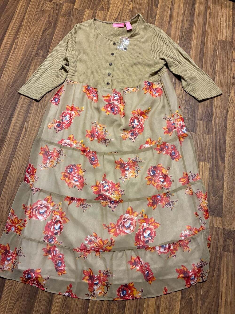 Woman Within Women's Floral Print Tiered Maxi Dress with Ribbed Bodice, Size 1X